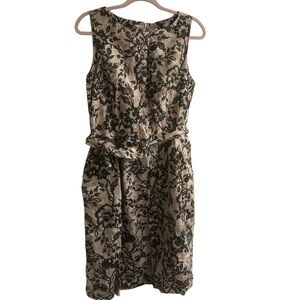 Anne Klein Dress Women 10 Green Paisley Sheath Midi Zipper Belted Linen Lined.